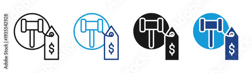 Bid Pricing icon set multiple style collection