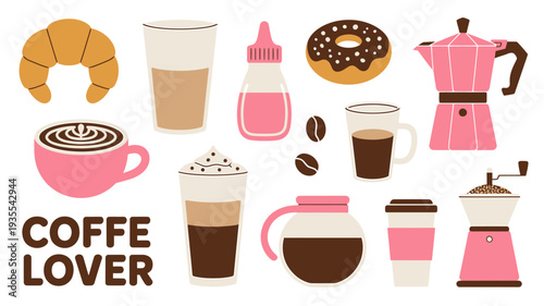 Coffee and pastry collection icons