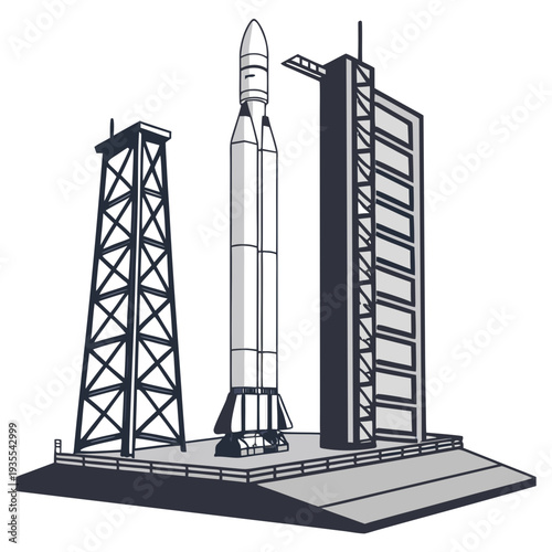 Launch vehicle on launchpad with service towers rocket