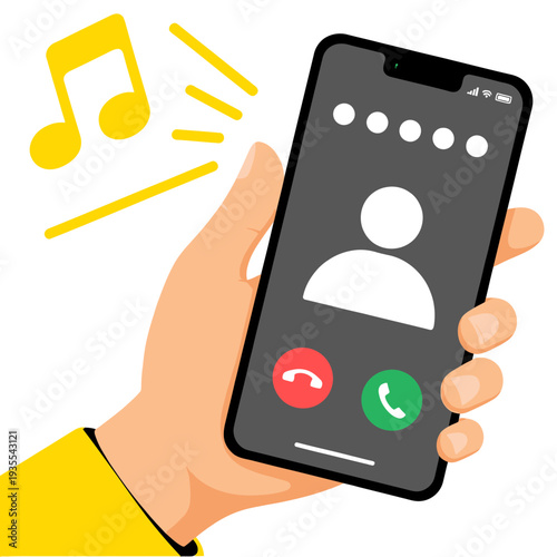 Hand holding phone with incoming call