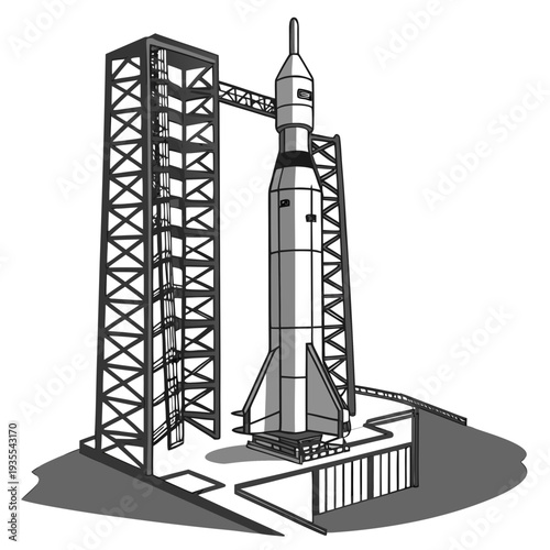 Realistic of a space mission rocket on launchpad space exploration