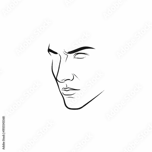 Minimalist line art portrait of a mans face in profile.