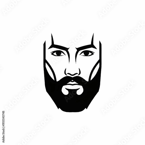 Stylized illustration of a mans face with a full beard.
