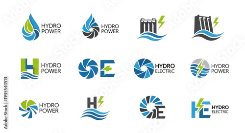 Hydroelectric Power Icons and Logos Collection.