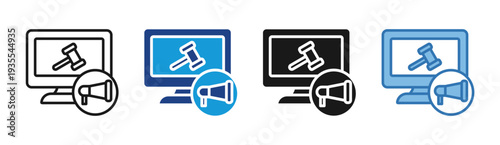 Online Bidding icon set multiple style collection