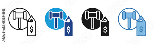Bid Pricing icon set multiple style collection