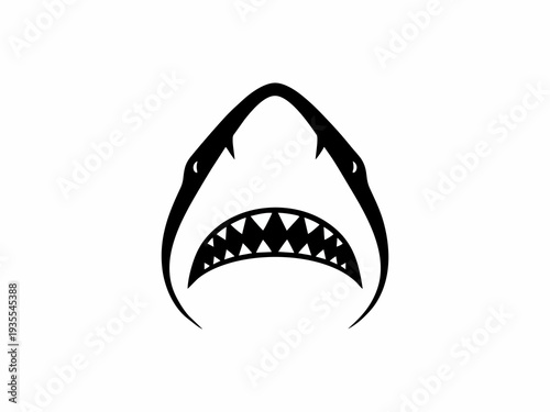 Great White Shark Head Silhouette with Open Jaws and Sharp Teeth