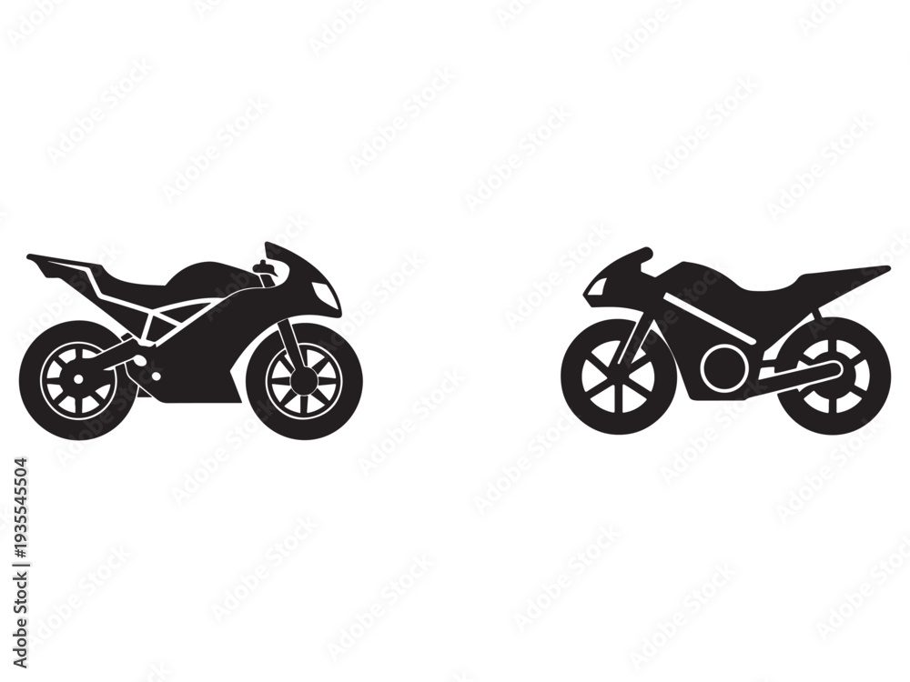 Obraz premium Two black motorcycle silhouettes side view fast sports bikes isolated on white background