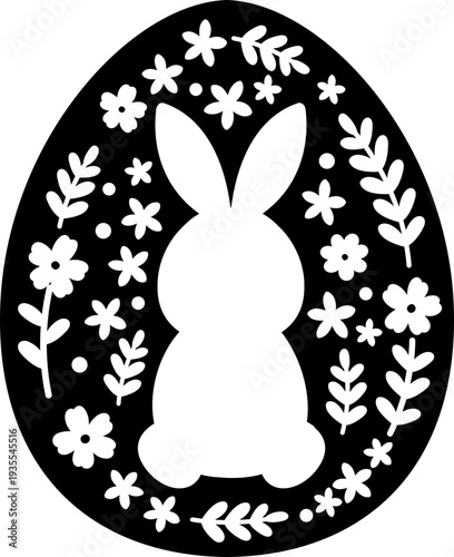 Spring Easter egg Rabbit and floral silhouette.
Easter bunny egg and botanical silhouette clipart.
Transparent background. SVG.
