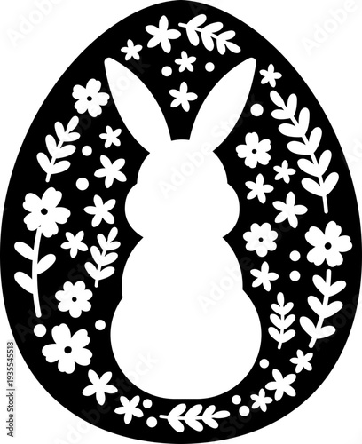 Spring Easter egg Rabbit and floral silhouette.
Easter bunny egg and botanical silhouette clipart.
Transparent background. SVG.
