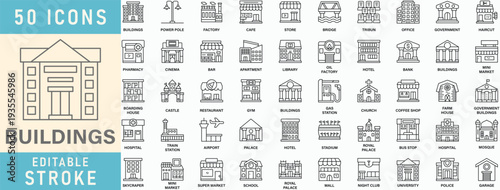 Buildings line icon collection, Editable stroke. Vector illustration.