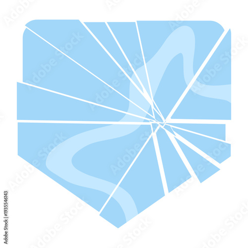 Broken glass icon in flat style. Cracked blue crystal geometric shape for game UI or web design. Vector illustration isolated on white background.