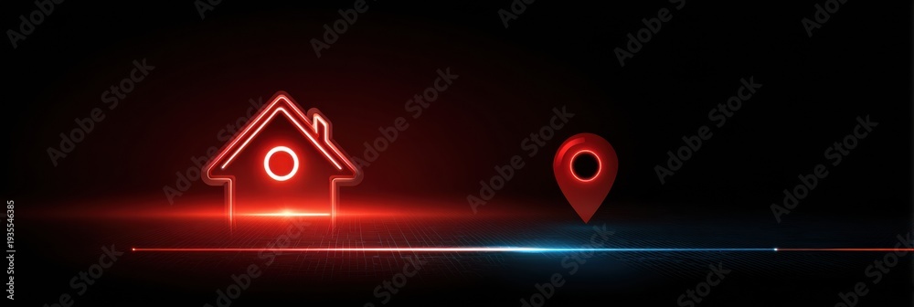 Obraz premium Premium Dark Background Shows Illuminated Home Outline Next to Fire Alert Point in a Modern Design With Bright Visual Elements