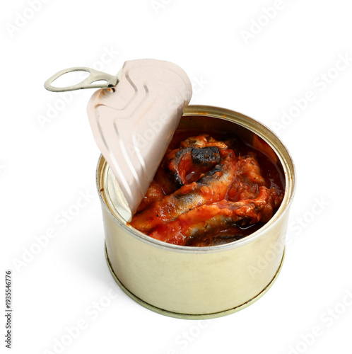 Opened tin can with fish in...