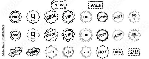 Collection of black and white sale and promo badges