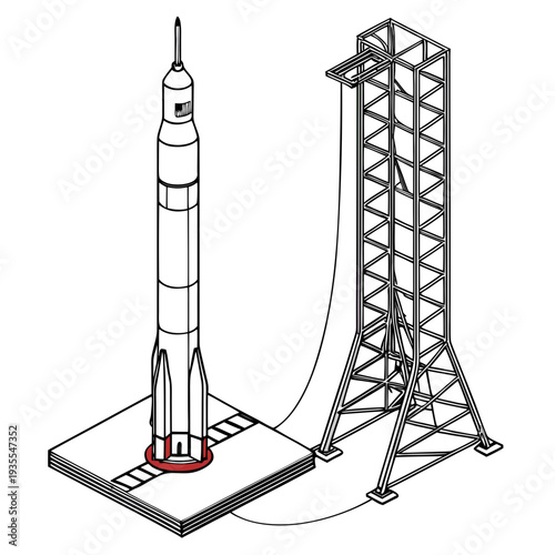 Cinematic of a rocket on a launchpad with tower realistic