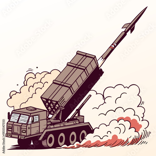Defense missile launcher vehicle launching rocket