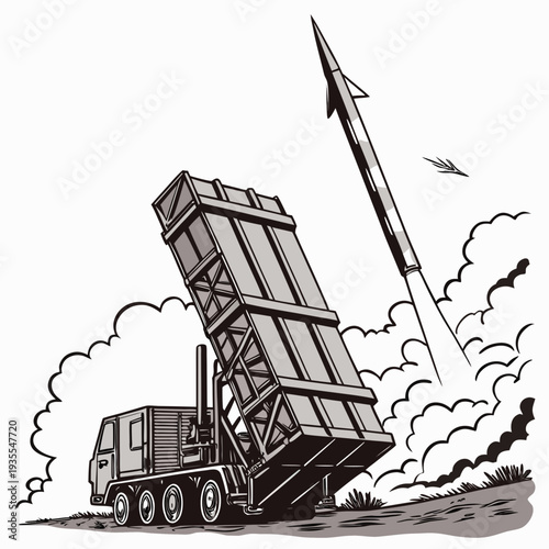 Defense missile launch system on truck rocket