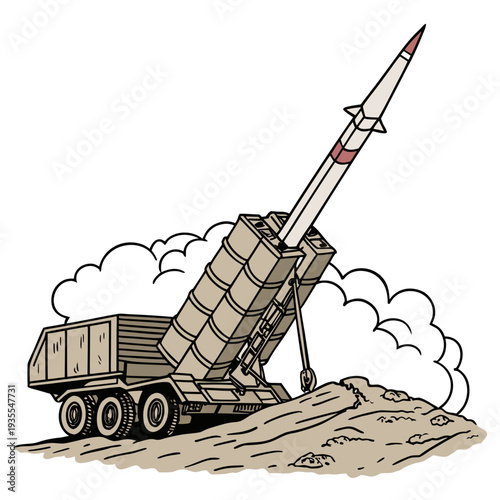 Ground launcher tub with missile launcher truck military vehicle