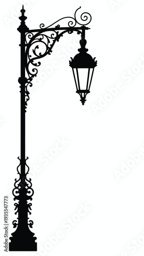 Old vintage street lamp lantern vector illustration with metal post and glass light in urban style