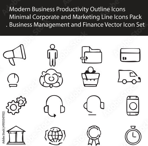 Vector set of black business and finance icons featuring office symbols like a computer, phone, mail, and calendar for web and internet report illustrations