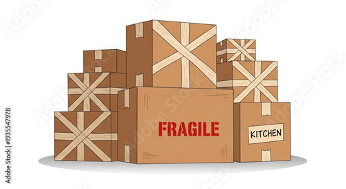 Stack of Cardboard Boxes with Fragile Label.