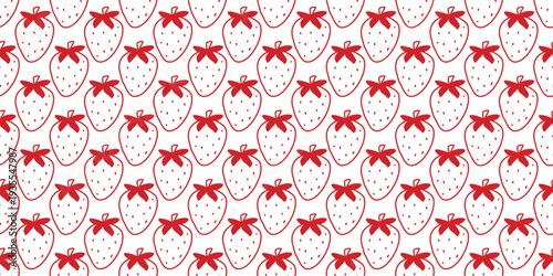 Ripe red strawberries hand drawn seamless pattern. White background with silhouettes of juicy berries, doodle sketch style. Healthy organic food print. Continuous fill for packaging, paper, textiles