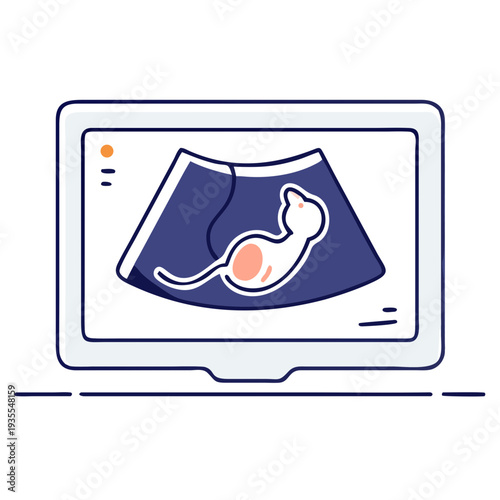 Ultrasound image of a kitten inside a monitor screen  