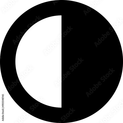 A simple black and white circle with a clear division down the middle.