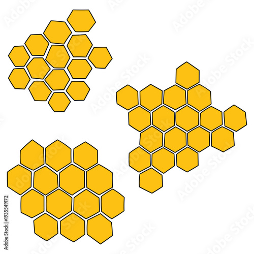 Hand-drawn cartoon set of yellow propolis honeycombs on a white background.
