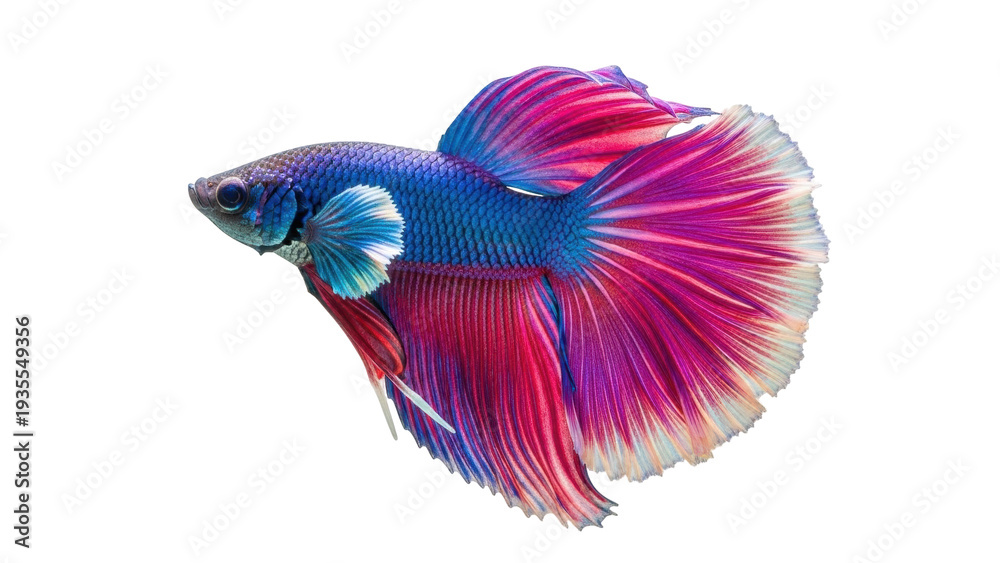 Fototapeta premium Isolated bright blue-and-pink Betta fish, Siamese fighting fish swimming in aquarium water