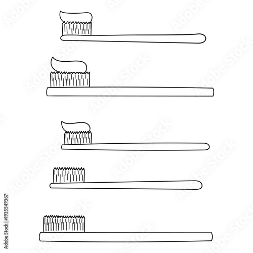 Hand-drawn doodle set of toothbrushes on a white background.