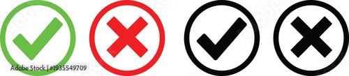 Check mark and cross symbols in green red and black