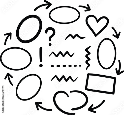 A collection of various hand drawn punctuation and shape symbols