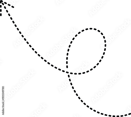 A dotted line with an arrowhead forming a curved trajectory