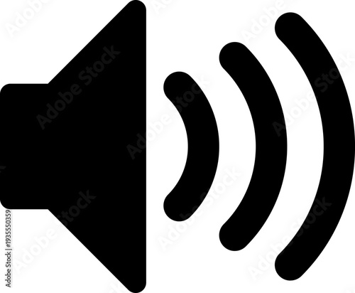 Black Speaker Icon with Sound Waves on White Background
