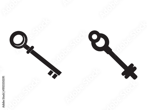 Two black skeleton keys with round heads and different teeth on white background  used for unlocking