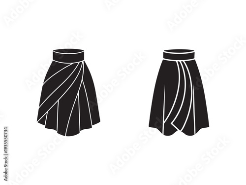 Two black skirts with white stripes on white background  fashion design elements  clothing accessories