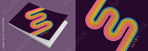 Colorful lines. Curved ribbons. Softcover book layout. Cover design template. Vector illustration for brochure, poster, flyer, album, magazine, planner, notebook or notepad.