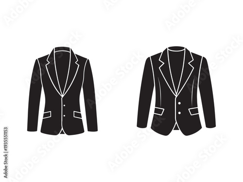 Two black suit jackets with white outlines on white background