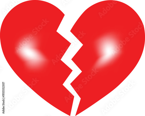 Broken heart symbol with crack in the middle  red color  heartbreak and sadness concept  love and relationship issues