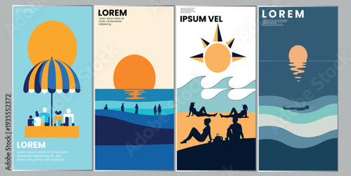 Vibrant travel posters with hot air balloons and sunsets