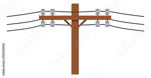 Flat design illustration of a utility pole depicting power transmission for electrical infrastructure