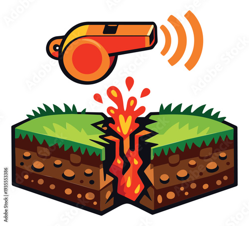 Cartoon clip art set featuring a whistle and an erupting ground for game development