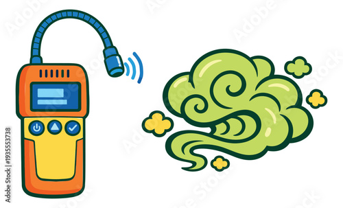 Hand drawn illustration of a gas detector depicting a hazardous smell for air quality monitoring