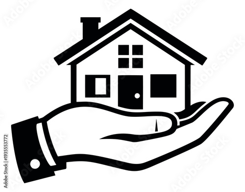 Simple illustration of a hand holding a house depicting real estate for property services
