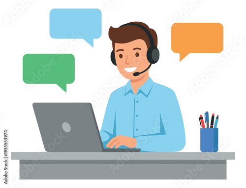 Modern illustration of a customer service agent depicting online support for communication and assistance