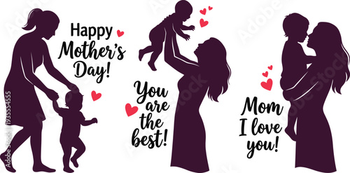 Silhouette illustrations celebrate mothers and motherhood with heartfelt messages