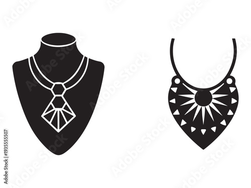 Two elegant necklaces with unique designs displayed on bust and as standalone piece  modern accessories