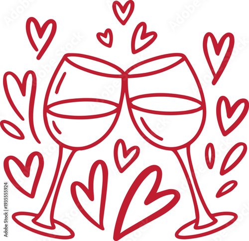 Two Wine Glasses Toasting with Hearts